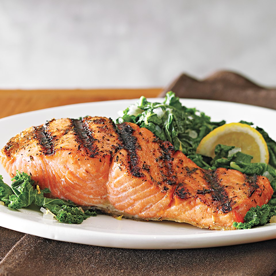 Grilled Salmon with Kale Sauté